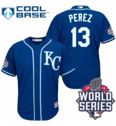 Men's Majestic Kansas City Royals #13 Salvador Perez Authentic Blue Alternate 2 Cool Base 2015 World Series