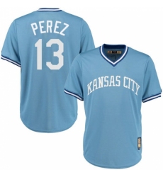 Men's Majestic Kansas City Royals #13 Salvador Perez Authentic Light Blue Cooperstown MLB Jersey