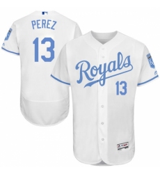 Men's Majestic Kansas City Royals #13 Salvador Perez Authentic White 2016 Father's Day Fashion Flex Base MLB Jersey