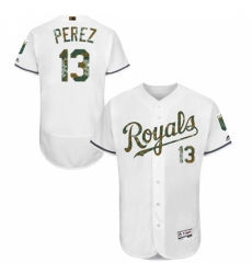 Men's Majestic Kansas City Royals #13 Salvador Perez Authentic White 2016 Memorial Day Fashion Flex Base MLB Jersey