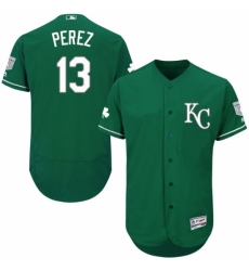 Men's Majestic Kansas City Royals #13 Salvador Perez Green Celtic Flexbase Authentic Collection MLB Jersey