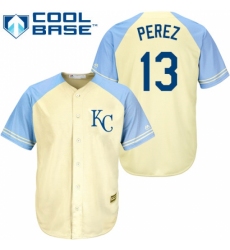 Men's Majestic Kansas City Royals #13 Salvador Perez Replica Cream Exclusive Vintage Cool Base MLB Jersey