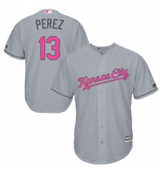 Men's Majestic Kansas City Royals #13 Salvador Perez Replica Grey 2016 Mother's Day Cool Base MLB Jersey