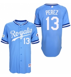 Men's Majestic Kansas City Royals #13 Salvador Perez Replica Light Blue 1985 Turn Back The Clock MLB Jersey