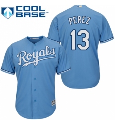 Men's Majestic Kansas City Royals #13 Salvador Perez Replica Light Blue Alternate 1 Cool Base MLB Jersey