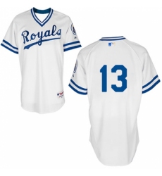 Men's Majestic Kansas City Royals #13 Salvador Perez Replica White 1974 Turn Back The Clock MLB Jersey