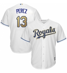 Men's Majestic Kansas City Royals #13 Salvador Perez Replica White Home Cool Base MLB Jersey