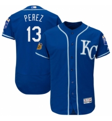 Men's Majestic Kansas City Royals #13 Salvador Perez Royal Blue 2017 Spring Training Authentic Collection Flex Base MLB Jersey