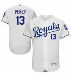 Men's Majestic Kansas City Royals #13 Salvador Perez White Flexbase Authentic Collection MLB Jersey