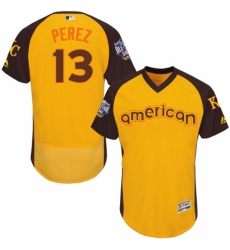 Men's Majestic Kansas City Royals #13 Salvador Perez Yellow 2016 All-Star American League BP Authentic Collection Flex Base MLB Jersey