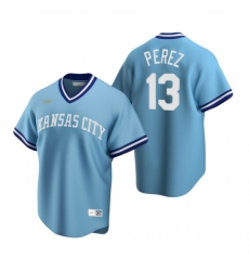 Men's Nike Kansas City Royals #13 Salvador Perez Light Blue Cooperstown Collection Road Stitched Baseball Jersey