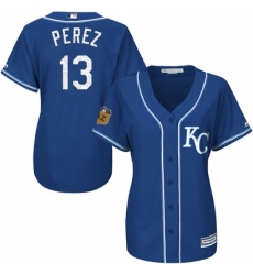 Women's Majestic Kansas City Royals #13 Salvador Perez Authentic Royal Blue 2017 Spring Training Cool Base MLB Jersey