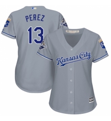 Women's Majestic Kansas City Royals #13 Salvador Perez Replica Grey Road Cool Base MLB Jersey