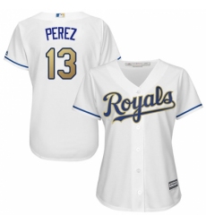 Women's Majestic Kansas City Royals #13 Salvador Perez Replica White Home Cool Base MLB Jersey