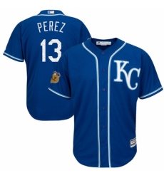 Youth Majestic Kansas City Royals #13 Salvador Perez Authentic Royal Blue 2017 Spring Training Cool Base MLB Jersey