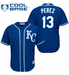 Youth Majestic Kansas City Royals #13 Salvador Perez Replica Blue Cool Base MLB Jersey