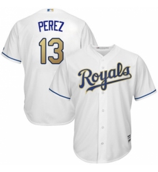 Youth Majestic Kansas City Royals #13 Salvador Perez Replica White Home Cool Base MLB Jersey