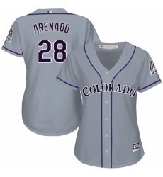 Women's Majestic Colorado Rockies #28 Nolan Arenado Replica Grey Road Cool Base MLB Jersey