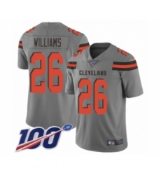 Men's Cleveland Browns #26 Greedy Williams Limited Gray Inverted Legend 100th Season Football Jersey