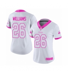 Women's Cleveland Browns #26 Greedy Williams Limited White Pink Rush Fashion Football Jersey