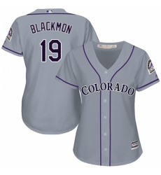 Women's Majestic Colorado Rockies #19 Charlie Blackmon Replica Grey Road Cool Base MLB Jersey