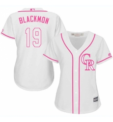 Women's Majestic Colorado Rockies #19 Charlie Blackmon Replica White Fashion Cool Base MLB Jersey