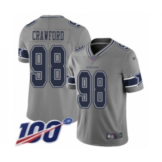 Men's Dallas Cowboys #98 Tyrone Crawford Limited Gray Inverted Legend 100th Season Football Jersey Men's Dallas Cowboys #98 Tyrone Crawford Limited Gray Inverted Legend 100th Season Football Jersey