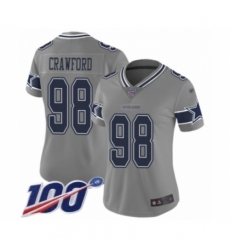 Women's Dallas Cowboys #98 Tyrone Crawford Limited Gray Inverted Legend 100th Season Football Jersey