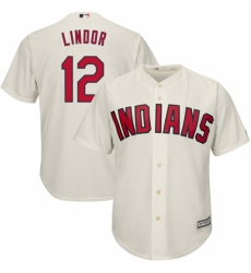 Men's Majestic Cleveland Indians #12 Francisco Lindor Replica Cream Alternate 2 Cool Base MLB Jersey
