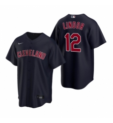 Men's Nike Cleveland Indians #12 Francisco Lindor Navy Alternate Stitched Baseball Jersey