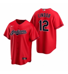 Men's Nike Cleveland Indians #12 Francisco Lindor Red Alternate Stitched Baseball Jersey