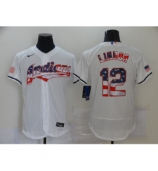 Men's Nike Cleveland Indians #12 Francisco Lindor White 2020 Stars & Stripes 4th of July Jersey