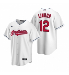 Men's Nike Cleveland Indians #12 Francisco Lindor White Home Stitched Baseball Jersey