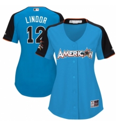 Women's Majestic Cleveland Indians #12 Francisco Lindor Authentic Blue American League 2017 MLB All-Star MLB Jersey