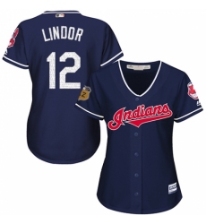 Women's Majestic Cleveland Indians #12 Francisco Lindor Authentic Navy Blue 2017 Spring Training Cool Base MLB Jersey