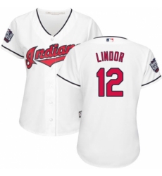 Women's Majestic Cleveland Indians #12 Francisco Lindor Authentic White Home 2016 World Series Bound Cool Base MLB Jersey
