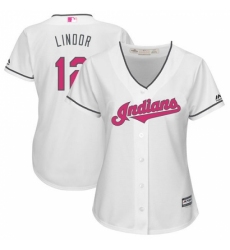 Women's Majestic Cleveland Indians #12 Francisco Lindor Authentic White Mother's Day Cool Base MLB Jersey