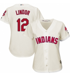 Women's Majestic Cleveland Indians #12 Francisco Lindor Replica Cream Alternate 2 Cool Base MLB Jersey