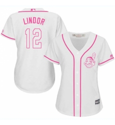 Women's Majestic Cleveland Indians #12 Francisco Lindor Replica White Fashion Cool Base MLB Jersey