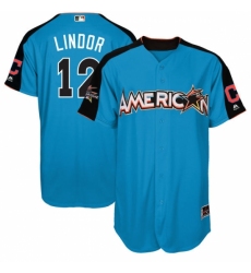 Youth Majestic Cleveland Indians #12 Francisco Lindor Authentic Blue American League 2017 MLB All-Star MLB Jersey