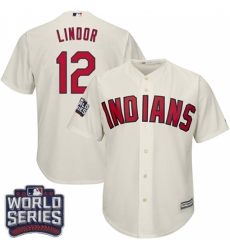Youth Majestic Cleveland Indians #12 Francisco Lindor Authentic Cream Alternate 2 2016 World Series Bound Cool Base MLB Jersey