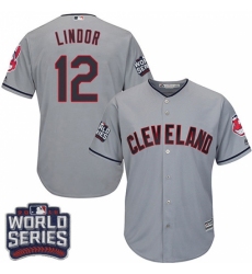 Youth Majestic Cleveland Indians #12 Francisco Lindor Authentic Grey Road 2016 World Series Bound Cool Base MLB Jersey