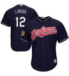 Youth Majestic Cleveland Indians #12 Francisco Lindor Authentic Navy Blue 2017 Spring Training Cool Base MLB Jersey