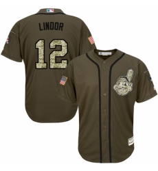 Youth Majestic Cleveland Indians #12 Francisco Lindor Replica Green Salute to Service MLB Jersey