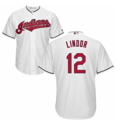 Youth Majestic Cleveland Indians #12 Francisco Lindor Replica White Home Cool Base MLB Jersey