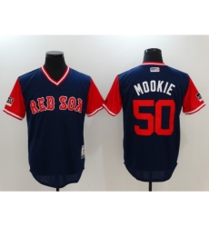 Men's Boston Red Sox #50 Mookie Betts Navy Players Weekend Team Jersey