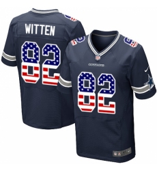Men's Nike Dallas Cowboys #82 Jason Witten Elite Navy Blue Home USA Flag Fashion NFL Jersey