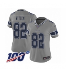 Women's Dallas Cowboys #82 Jason Witten Limited Gray Inverted Legend 100th Season Football Jersey