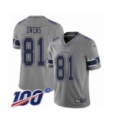 Men's Dallas Cowboys #81 Terrell Owens Limited Gray Inverted Legend 100th Season Football Jersey