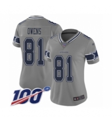Women's Dallas Cowboys #81 Terrell Owens Limited Gray Inverted Legend 100th Season Football Jersey